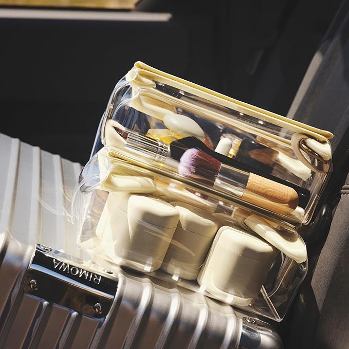 Cadence Travel Containers Basic Skincare Set - Magnetic Containers with Lids,Carry On Travel Essentials For Women/Men - 3 Small Capsules (0.56oz) - Cleanser, Moisturizer & Sun-Icon Labels - Pacific