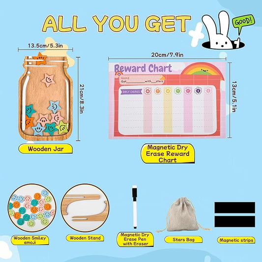 Magnetic Reward Jar, Star Reward Jar for Kids, Reward Jar System for Classroom Home, Magnetic Reward Chart for Potty Training, Personalized Stars Reward Jar for Children or Teacher 's Gifts