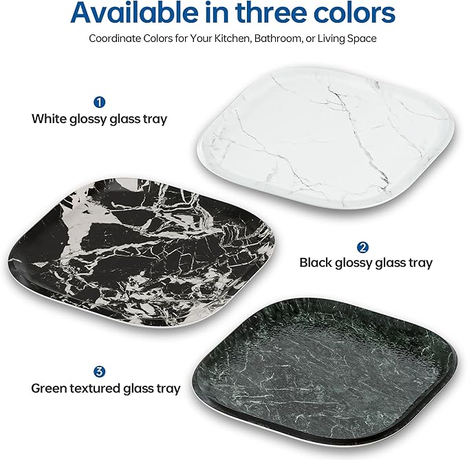 Vanity Decorative Tray, 12" x 12" White Marble Pattern Perfume Tray, Bathroom Tray Countertop Organizer for Soap Towel, Jewelry, Candle