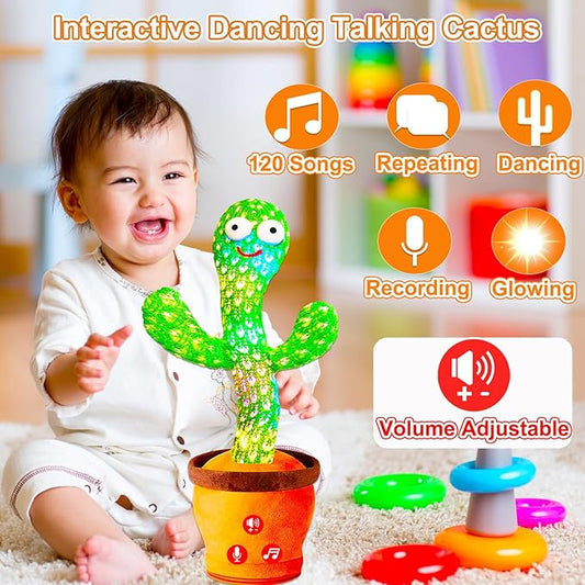 Volume Adjustable Dancing Talking Cactus Toy, Interactive Baby Toys Mimicking Singing Repeating, Kids Baby Toys Gifts for Boys Girls, Xmas Gifts for Grandkids, Stocking Stuffers for Kids