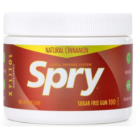 Spry Fresh Natural Xylitol Chewing Gum Dental Defense System - Aspartame-Free, Sugar-Free, Non-GMO, Gluten-Free (Cinnamon, 100 Count - Pack of 2)