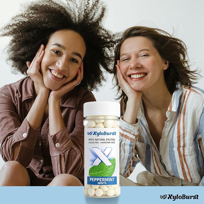 XyloBurst - Xylitol Mints | Sugar Free Breath Mints for Oral Health | Gluten Free, Vegan, Keto Friendly | Aspartame Free Mint | Peppermint | 200 Count Jar, 3-Pack