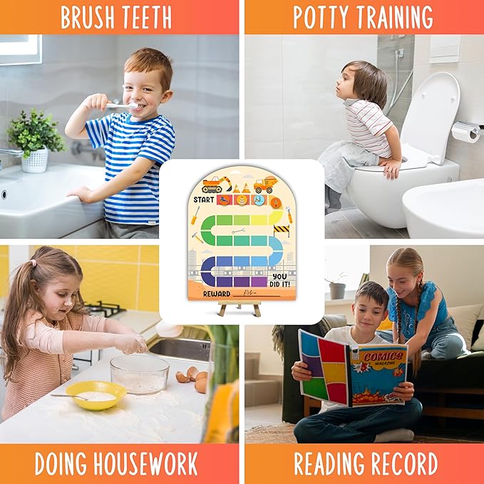 Construction Theme Wooden Reward Chart, Excavator Incentive Charts, Behavior Reward Charts, Responsibility Chart for Girls Kids Toddlers Homework Good Habits Assignments Attendance, 04