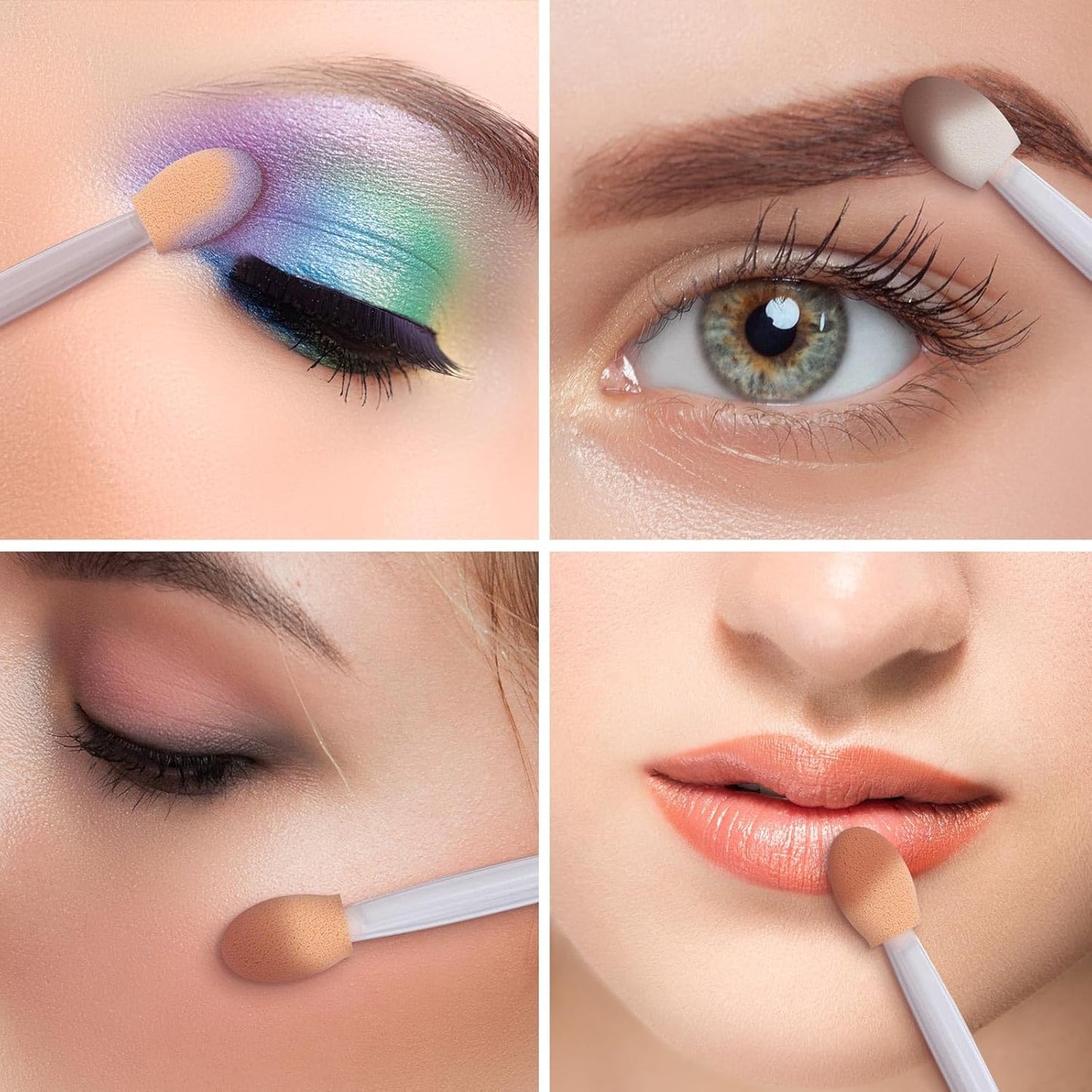 150 Eye Shadow Applicator Disposable Foam Makeup Brush Sponge Tipped Oval Eyeshadow Applicators Dual Sides with Container, Clear