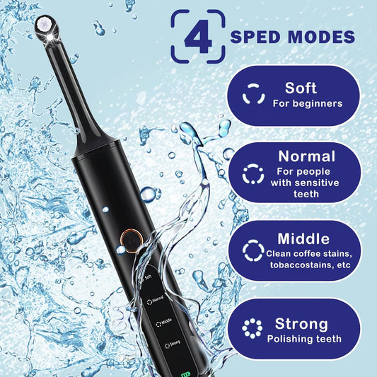 Rechargeable Tooth Polisher with 5 Brush Heads 9 Polish Pastes 4 Speed Modes IPX6 Teeth Cleaning Kit LED Light Dental Cleaning Kit for Home Use Polishing and Whitening of Tooth