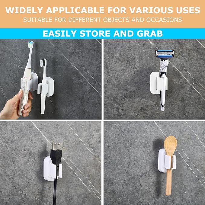 2PCS Toothbrush Holder Wall Mounted, Self Adhesive Electric Toothbrush Organizer for Bathroom, Waterproof Multi-Function Holder for Dorm, Cabinet(White)