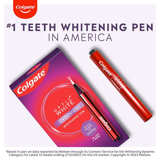 Colgate Optic White Overnight Teeth Whitening Pen, Enamel Safe and Vegan, Teeth Stain Remover to Whiten Teeth, Teeth Whitening for Sensitive Teeth, 35 Nightly Treatments Per Pen, 0.08 Oz,2 Pack