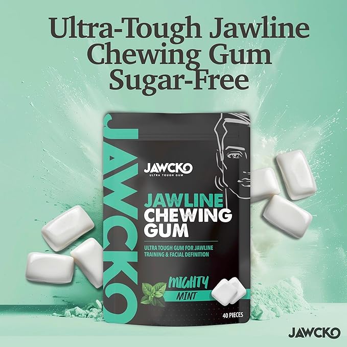 JAWCKO Ultra-tough Jawline Chewing Gum | Get a Stronger, Squarer Jawline | Mighty Mint Jaw Training Hard Gum | Chisel, Sculpt, Tone your Jaw | 15X Hardness | Facial Fitness Mewing Gum | 40 Pieces/Pack