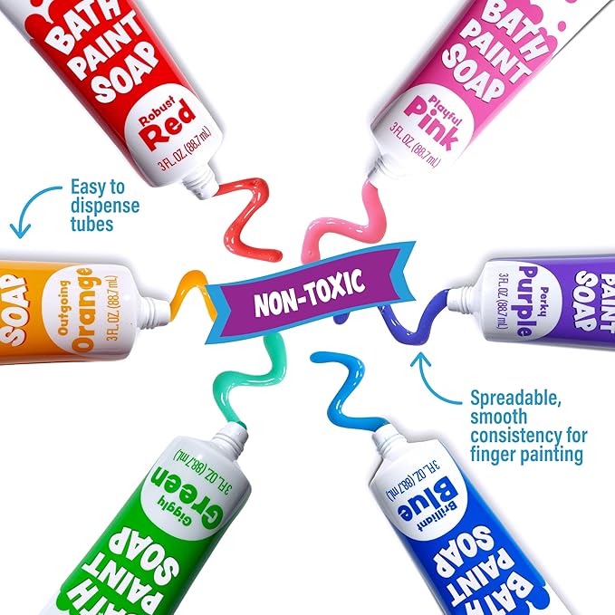 Tub Works® My Colorful Bath™ Kids Bath Set | Nontoxic | Fizzy Bath Color Tablets (150 Count), Smooth™ Bath Crayons (12 Pack) & Bath Paint Soap (6 Pack) | Creative Bath Toys for Toddlers & Kids