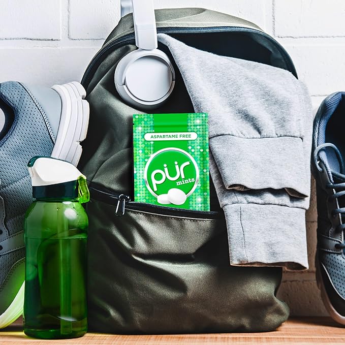 PUR Mints | Aspartame Free Breath Mints | Made with Xylitol | Sugar Free, Vegan, Gluten Free | Natural Spearmint Flavor | 65 Pieces in Re-Sealable pouch (Pack of 3)