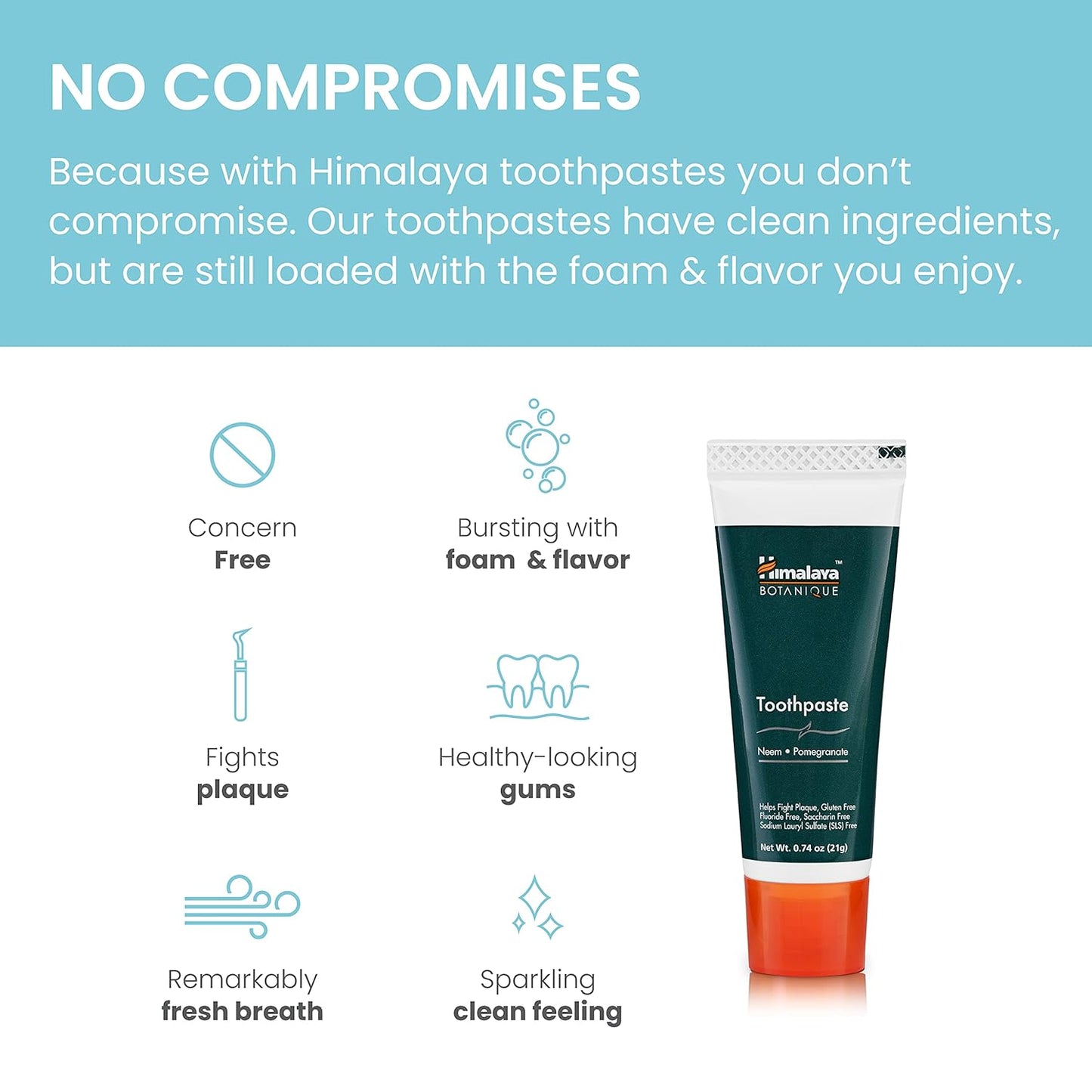 Himalaya Botanique Neem & Pomegranate Travel Toothpaste, Mint Flavor - Travel Size Fluoride Free Toothpaste Fights Plaque & for Fresh Breath - Vegan, Gluten Free, No SLS, 0.74 oz (Pack of 10)
