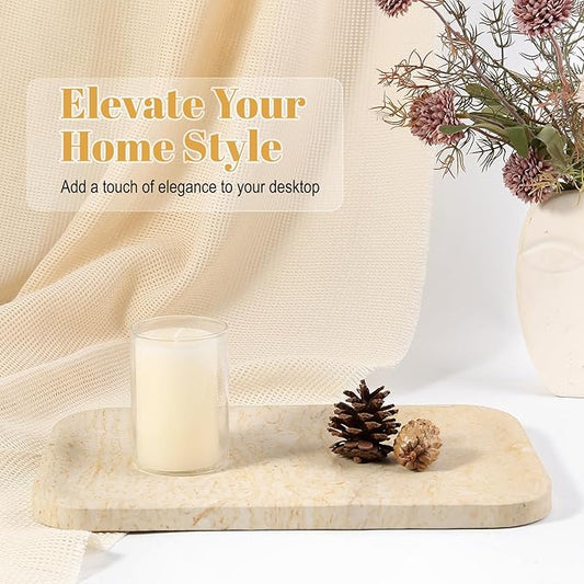 Koville Marble Tray, 12"x8" Marble Vanity Tray for Bathroom Kitchen Countertop, Rectangular Stone Tray for Cosmetics Perfume Trinket, Decorative Catchall Trays (Beige)