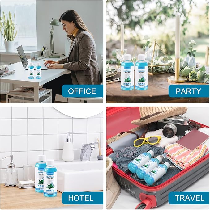 50 pcs Travel Size Mouthwash Bulk, 80ml/2.7fl oz, Mini Fresh Mint Portable Mouthwash Individual Bottles for Travel Toiletry Kits