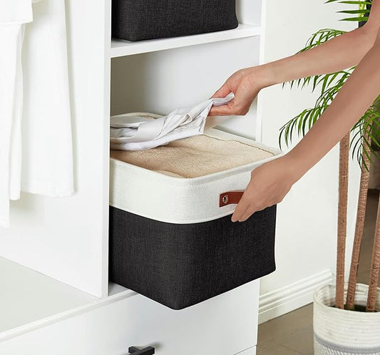 DECOMOMO Storage Baskets for Shelves - Fabric Storage Bins, Linen Closet Organizers and Storage (Black & White, Large - 3 Pack)