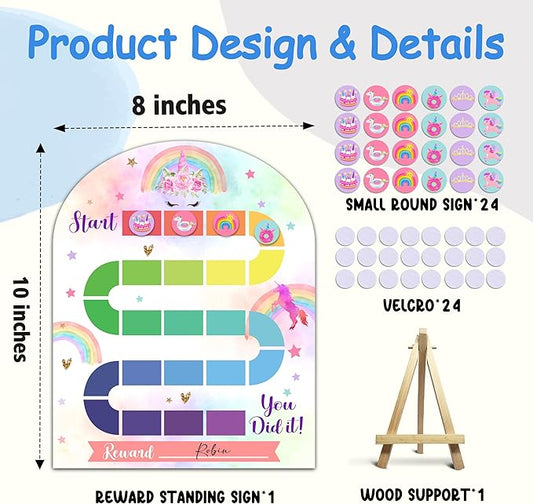 Unicorn Theme Wooden Reward Chart, Behavior Reward Charts, Incentive Responsibility Chart for Girls Kids Toddlers Chore Homework Good Habits Assignments Attendance, 01