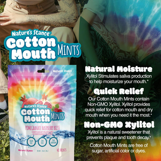 Nature's Stance Xylitol Mints for Cotton Mouth Relief, Dry Mouth Lozenges Sugar Free, Mouth Watering Mints - Stimulates Saliva & Freshens Breath, 40 Count (Pomegranate Raspberry Bliss)