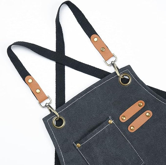 MT WORLD Kids Canvas Apron Personalized Toddler Apron for Boys Adjustable Denim Aprons for Cooking Baking Gardening Painting