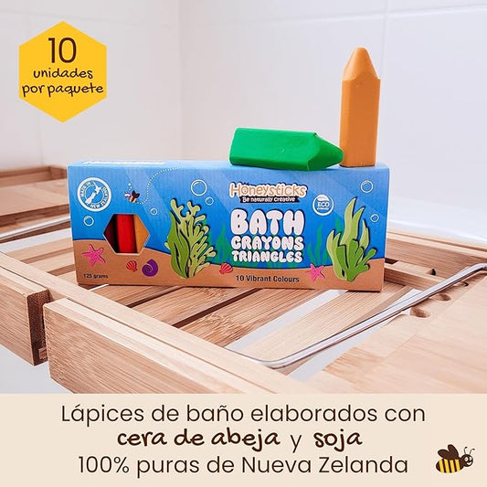 Honeysticks Triangle Bath Crayons Non Toxic (10 Pk) for Toddlers 1-3 and Kids 4-8, Natural Beeswax Crayons, Food-Grade Colors, Fragrance Free, Easy Grip Triangular Shape, Bath Toys for Bathtub, Shower