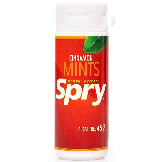 Spry Xylitol Cinnamon Mints Sugar Free Candy - Promote Oral Health, Increase Saliva Production, Stop Bad Breath, Non-GMO, Gluten-Free, 45 Count (Pack of 6)