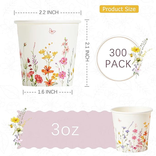 Crisky 300 Pack Paper Bathroom Cups 3oz Disposable Small Mouthwash, Elegant Floral Design, Hot/Cold Beverage Coffee, Dessert for Birthday Parties, Home-use, Picnics, Ceremonies