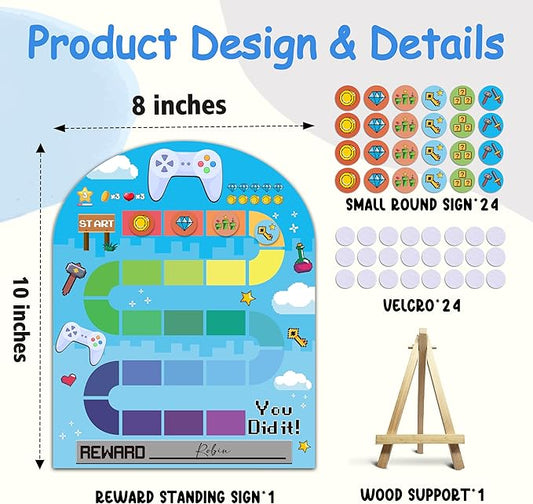 Gaming Theme Wooden Reward Chart, Behavior Reward Charts, Incentive Responsibility Chart for Boys Kids Toddlers Chore Homework Good Habits Assignments Attendance, 02