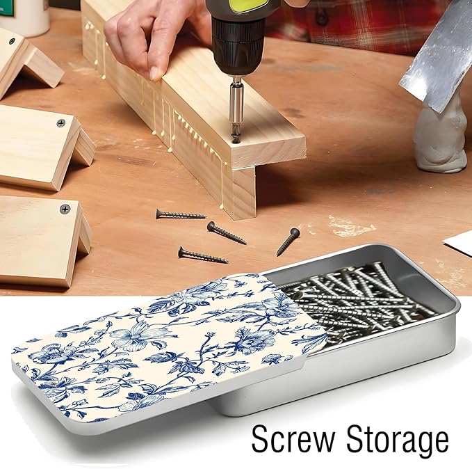 Portable Dental Floss Case, Refillable Cute Travel Floss Dispenser for Men & Women, Pocket Travel Floss Picks Case for Purse, Backpack, Bag Blue Vintage Floral