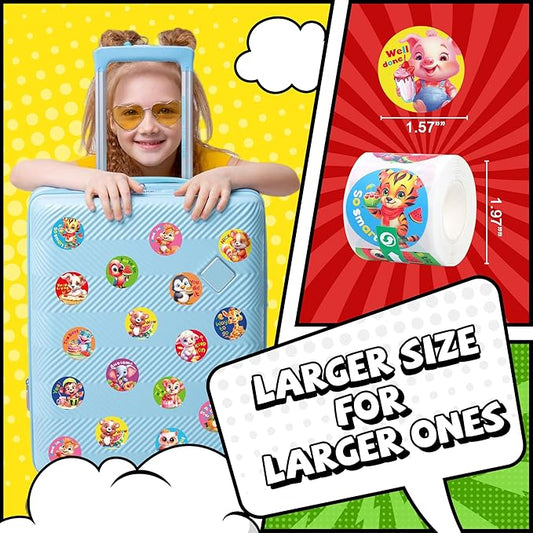 HORIECHALY Scratch and Sniff Stickers Rolls, Smelly Animal Stickers with 24 Designs and 3 Fruit Scents, Reward Motivate Stickers for Kids, Teachers, Parents Gift- 3 Rolls, 600 Pcs, 1.58"