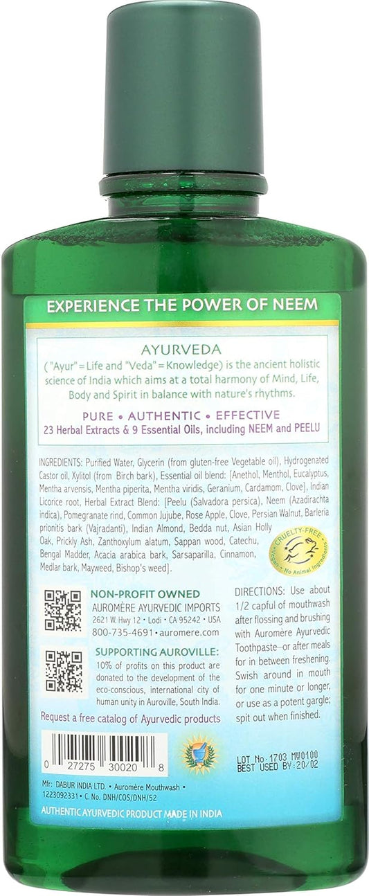 Auromere Ayurvedic Mouthwash - Vegan, Fluoride Free, Alcohol Free, Natural, Non GMO (16 fl oz), 1 Pack