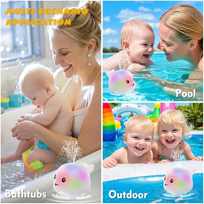 Light Up Bath Toy Sprinkler for Babies, Rechargeable Bathtub Pool Water Toys Baby Gifts for Toddlers, Shower Essentials (White Whale)