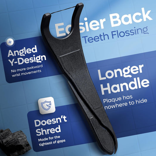 SmartLifeco Eco-Friendly Angled Dental Floss Picks (200ct) - Flossers Made With Straw Wheat Blend, Natural Whitening, Tooth Pick Stick For Adults, Vegan, Bamboo Charcoal Thread For Back Teeth & Molars
