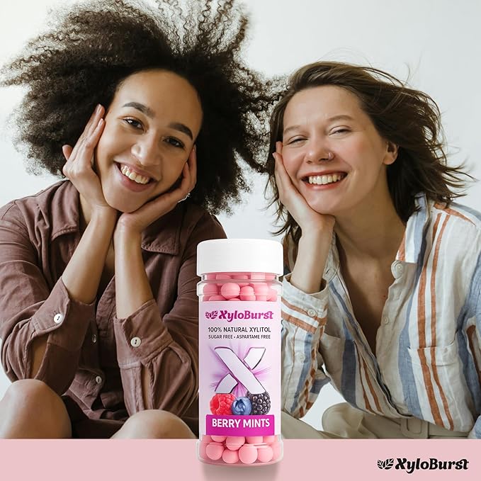 XyloBurst - Xylitol Mints | Sugar Free Breath Mints for Oral Health | Gluten Free, Vegan, Keto Friendly | Aspartame Free Mint | Berry | 200 Count Jar, 3-Pack