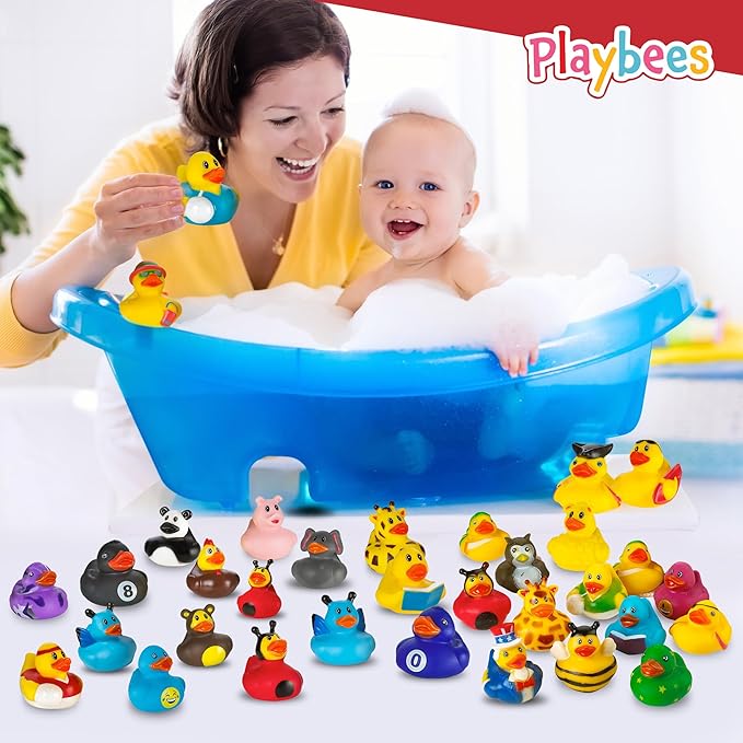 Playbees Rubber Ducks in Bulk 12 Pack Assortment Duckies Kids Baby Bath Shower Toys Jeep Ducking Floater Summer Beach Pool Activity Baby Showers Accessories Classroom Incentives