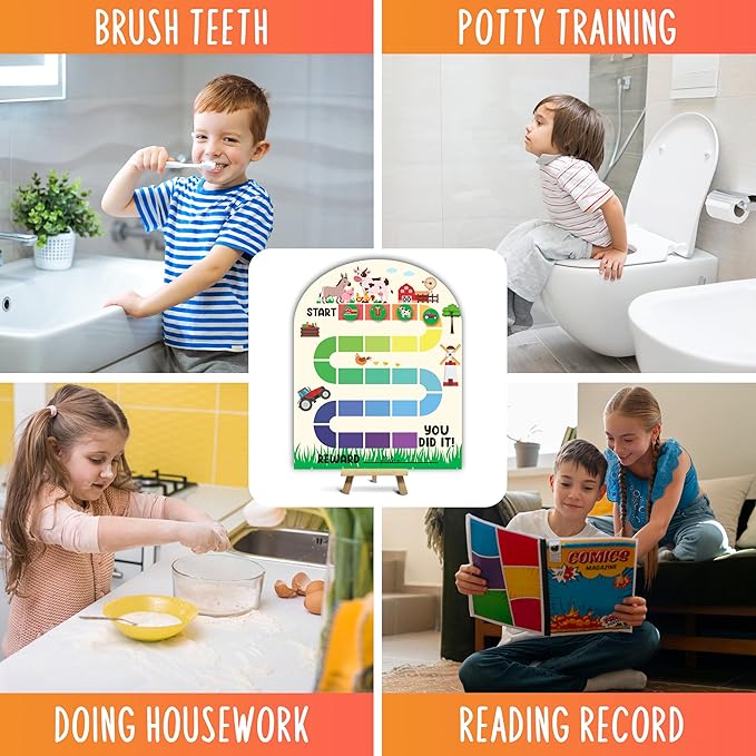 Farm Theme Wooden Reward Chart, Behavior Reward Charts, Incentive Responsibility Chart for Boys Kids Toddlers Chore Homework Good Habits Assignments Attendance, 06