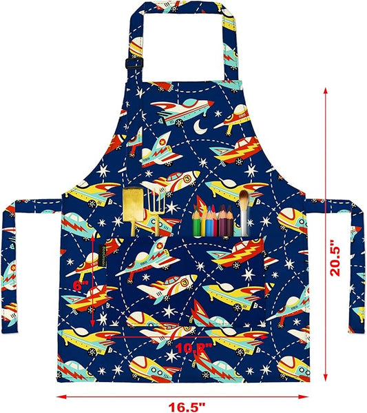 BeeGreen Kids Cooking Aprons w Adjustable Strap Kitchen Aprons w Front Pocket for Kids Toddler Painting Baking Artist