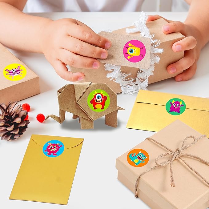 600 PCS Cartoon Monster Stickers for Kids, Party Decoration Teacher Reward Encouragement Motivational Decals 16 Designs Value Pack (1.5" in Diameter)