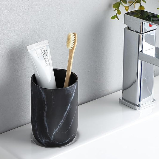 Black Marble Toothbrush Holder - Ceramic Toothbrush Holders for Bathrooms Toothbrush Toothpaste Holders Set, Black Bathroom Tumbler Cups Reusable Toothbrush Mouthwash Cup, Bathroom Counter Organizer.