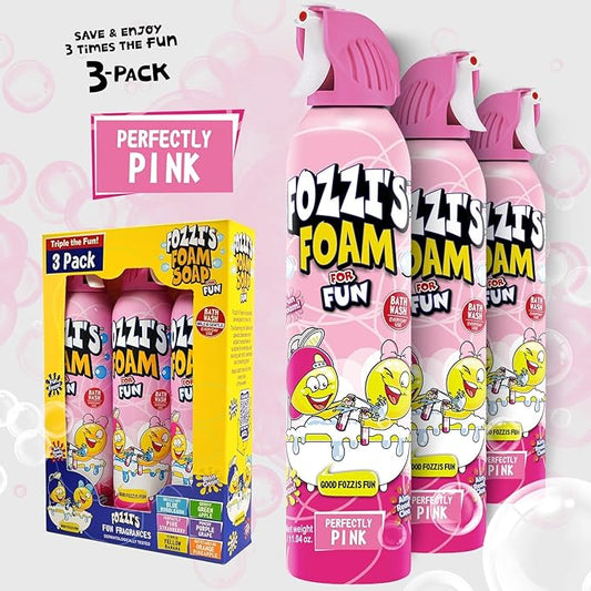 FOZZI’S Perfectly Pink Bath Foam Soap for Kids (3 Pack) - Fun Aerosol Spray - Squishy Bubble Soap for Playtime - Gentle Cleanser Foaming Body Wash - Safe Bath Fun for Everyday Wash