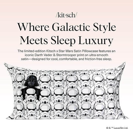 Kitsch x Star Wars Darth Vader & Stormtroopers Satin Pillowcase with Zipper | Better Than Silk Pillowcase | Frizz-Reducing Pillow Case for Hair & Skin Care, Cooling & Breathable - King