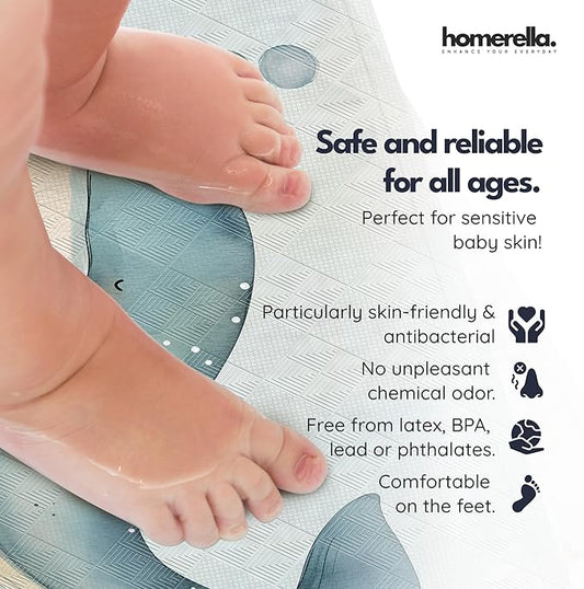 Homerella Baby Bath Tub Mat | Anti Mold Mildew Resistant Non Slip Kids and Adult Bath Tub Shower Mats | 40x16 inch Long with Suction Cups for Secure Grip Hooks for Storage & Drying | Machine Washable