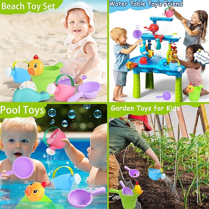 Bath Toys for Toddlers 1-3, NO Hole 6pcs Toddler Bath Toy for 1 2 3 Duck Watering Can Outdoor Garden Beach Water Pool Toys for Baby Toddler Age 1-4 Water Table Toy for Kids 2-4 Bathtub Gift
