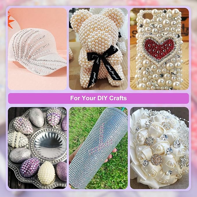 3 Boxes Flat Back Pearls&Rhinestone Kit 10 Flatback White&Peach Half Round Pearls+Resin Gems 2-8mm with Pickup Pencil and Tweezer for Home DIY and Professional Nail Art, Face Makeup and Craft