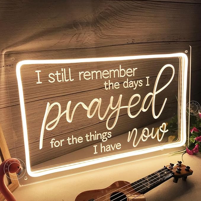 SYLHOME Pray Led Neon Light Sign I Still Remember The Day I Prayed for The Things I Have Now Home Bedroom Retro Church Decor Inspirational Table Blessed Motivational Signs USB 15.75"X9.8"