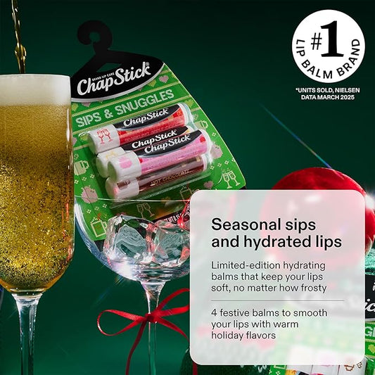 ChapStick Lip Balm, Holiday Variety Packs (6 Sticks) – Sips & Snuggles + Toasty Treats Flavored Lip Moisturizers, Stocking Stuffers, Gifts, 0.15 Oz Ea