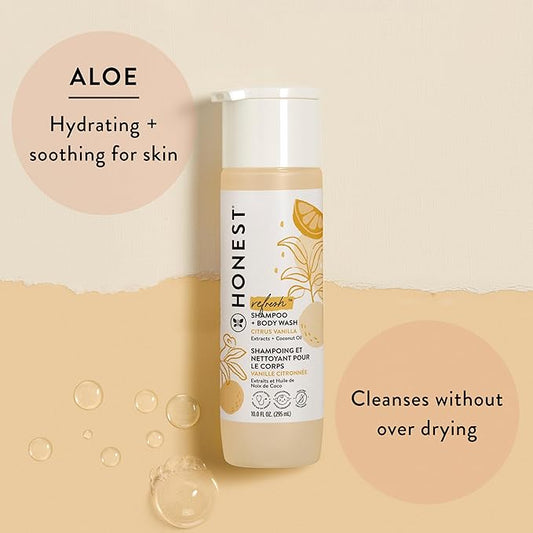 The Honest Company 2-in-1 Cleansing Shampoo Body Wash Gentle for Baby Naturally Derived Tear-free Hypoallergenic Citrus Vanilla Refresh 10 fl oz
