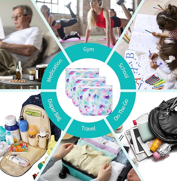 TSA Approved Toiletry Bag, Set of 3 Clear Travel Toiletry Bag Quart Size Zipper Travel Pouch, Waterproof Makeup Cosmetic Bag for Women Men Kids Toiletries Carry on, Watercolor Large