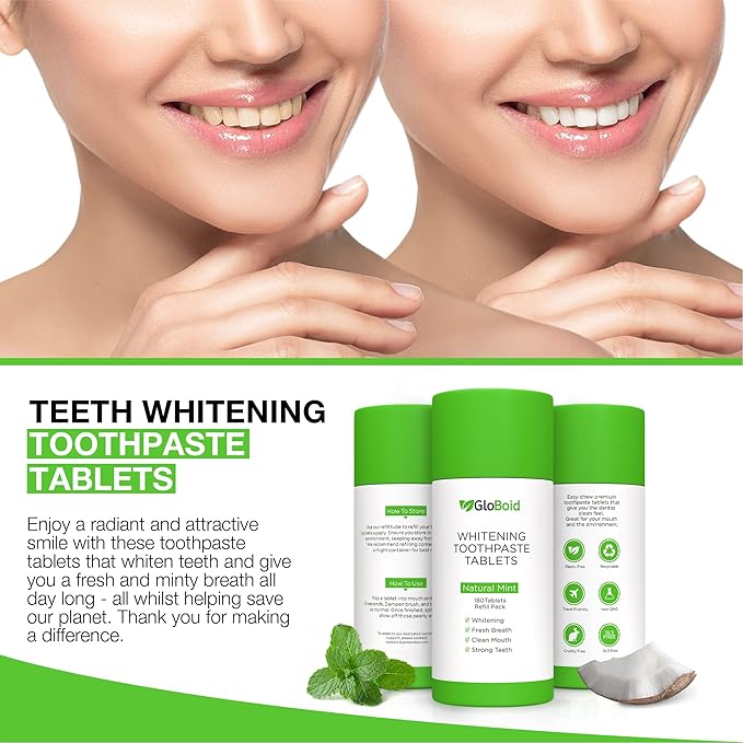 GloBoid Nano Hydroxyapatite Toothpaste Tablets 3 Month Refill, Zero Waste, Eco Friendly & Plastic Free Toothpaste Tabs, Toothpaste Bites Perfect for Travel - Mint