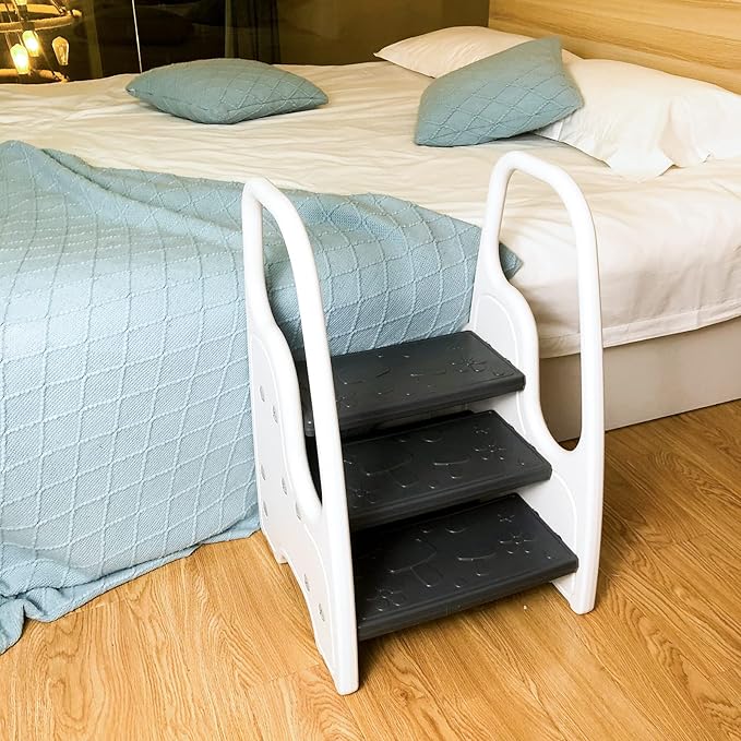 3 Step Stool for Toddler,Kids Three Step Stool for Bathroom Sink or Kitchen Counter Standing Tower, Children Step Up Learning Helper with Safety Handles and Non-Slip Pads,Pink