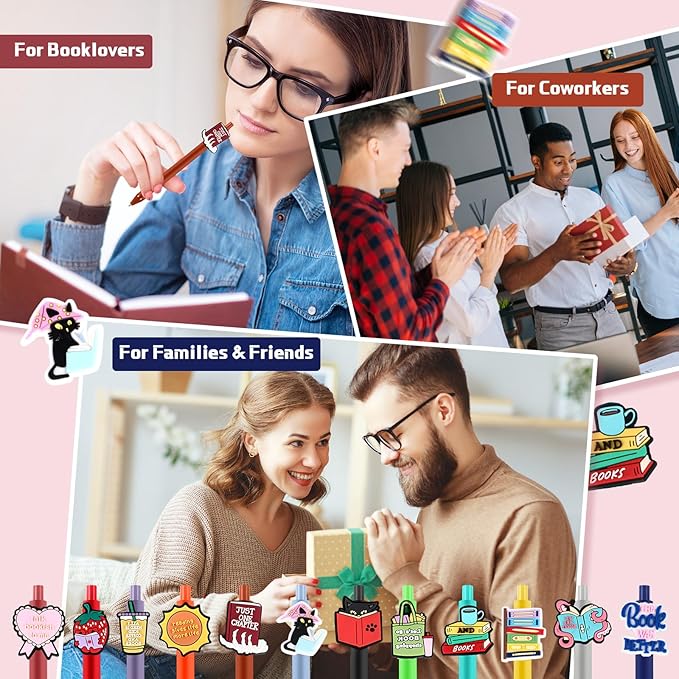 12 Set Book Lover Gifts Book Club Sticky Note Bookish Ballpoint Pens Reading Gifts Ideas for Reader Librarians Literary Lover Bookworms Christmas Appreciation Birthday Party Accessories