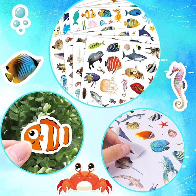 Ocean Animal Stickers 1056 Count Sea Ocean Animal Shark Tropical Fish Party Favors Goodie Bags Gifts for Kids Boys Girls Birthday Party Decoration Invitations Water Bottle Envelope Reward Stickers
