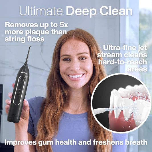 AquaSonic Icon Water Flosser for Teeth – Cordless Rechargeable Oral Irrigator – Waterproof, Portable Dental Cleaning with Jet Tip – Braces Home Travel - Onyx